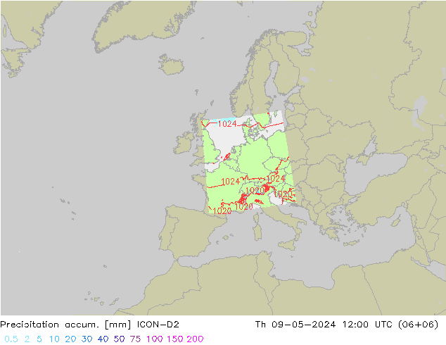 Precipitation accum. ICON-D2 星期四 09.05.2024 12 UTC