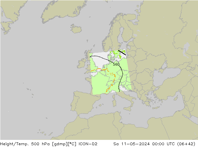 Hoogte/Temp. 500 hPa ICON-D2 za 11.05.2024 00 UTC