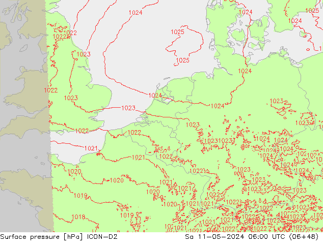ciśnienie ICON-D2 so. 11.05.2024 06 UTC