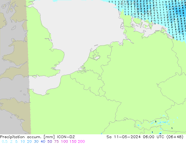 Precipitation accum. ICON-D2 Sa 11.05.2024 06 UTC