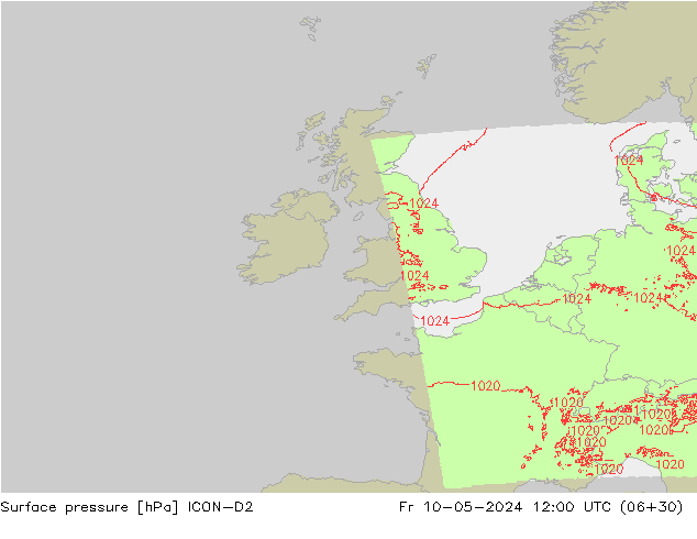 pression de l'air ICON-D2 ven 10.05.2024 12 UTC