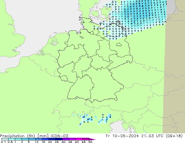 Precipitation (6h) ICON-D2 Fr 10.05.2024 03 UTC