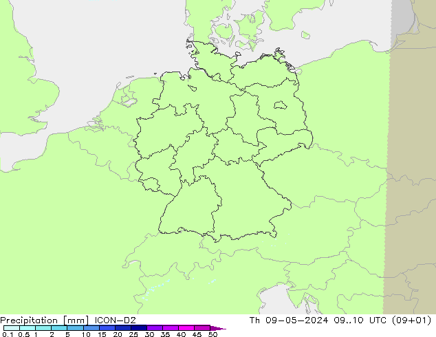 Niederschlag ICON-D2 Do 09.05.2024 10 UTC