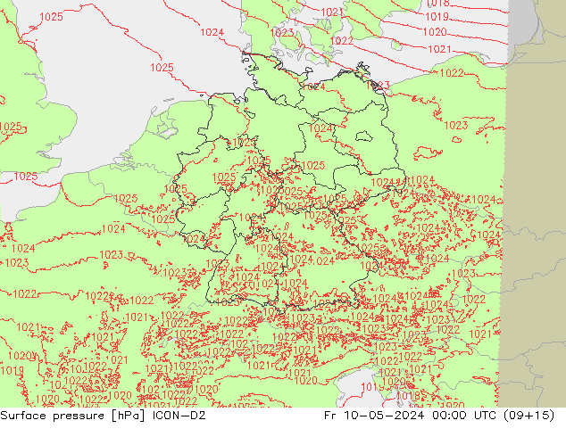 Atmosférický tlak ICON-D2 Pá 10.05.2024 00 UTC