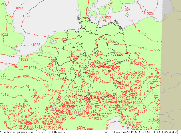 pressão do solo ICON-D2 Sáb 11.05.2024 03 UTC