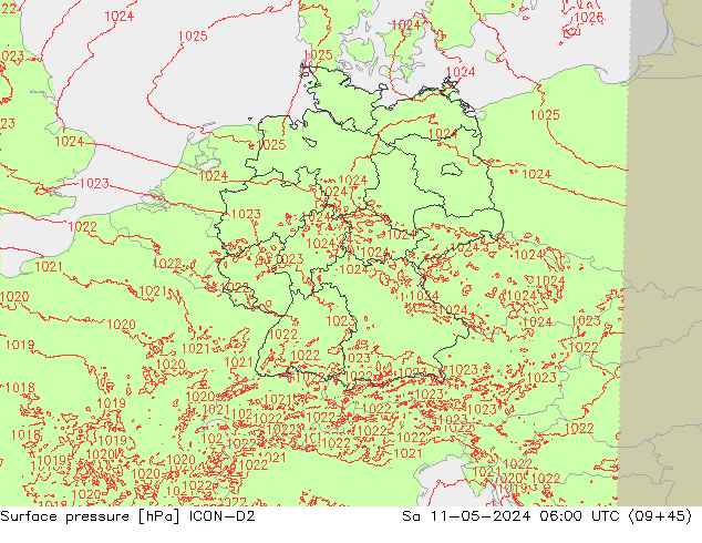 pressão do solo ICON-D2 Sáb 11.05.2024 06 UTC