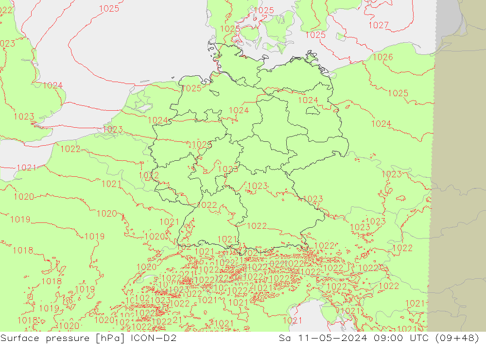 ciśnienie ICON-D2 so. 11.05.2024 09 UTC