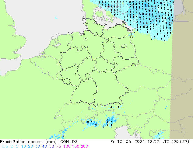 Precipitation accum. ICON-D2 Fr 10.05.2024 12 UTC