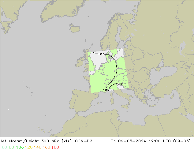 高速氣流 ICON-D2 星期四 09.05.2024 12 UTC