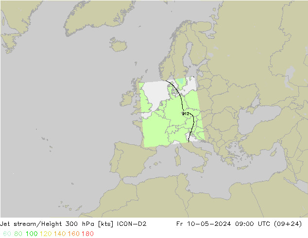 高速氣流 ICON-D2 星期五 10.05.2024 09 UTC