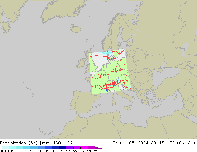Precipitation (6h) ICON-D2 Th 09.05.2024 15 UTC