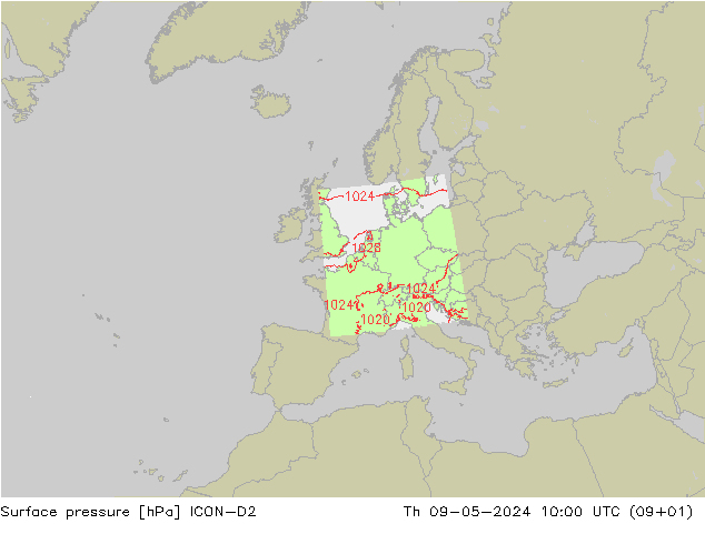 Bodendruck ICON-D2 Do 09.05.2024 10 UTC