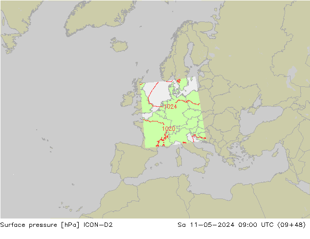 Luchtdruk (Grond) ICON-D2 za 11.05.2024 09 UTC