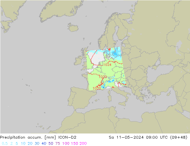 Precipitation accum. ICON-D2 Sa 11.05.2024 09 UTC