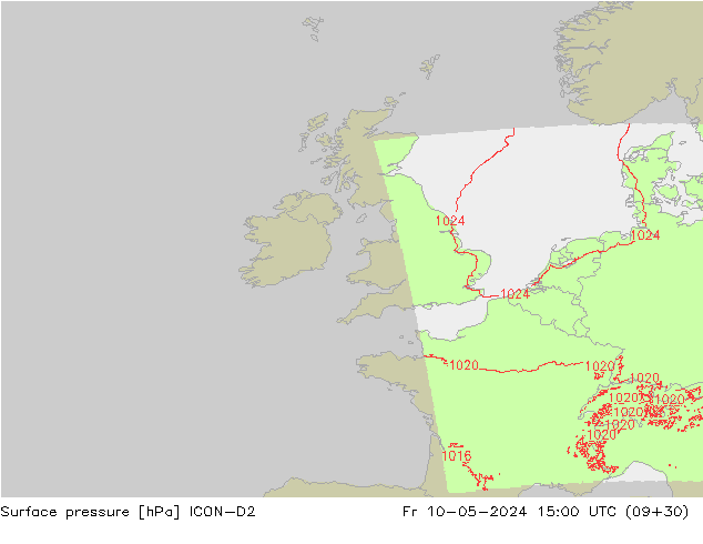 Yer basıncı ICON-D2 Cu 10.05.2024 15 UTC