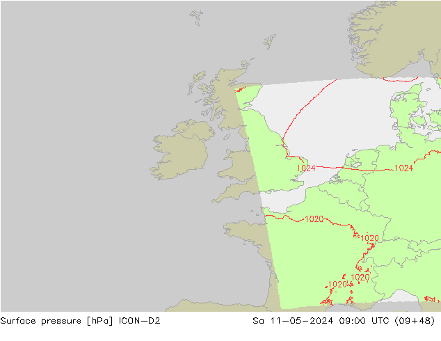 Yer basıncı ICON-D2 Cts 11.05.2024 09 UTC