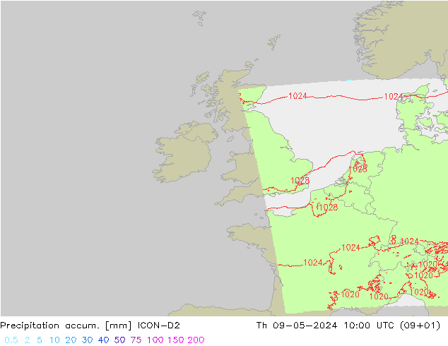 Precipitation accum. ICON-D2  09.05.2024 10 UTC