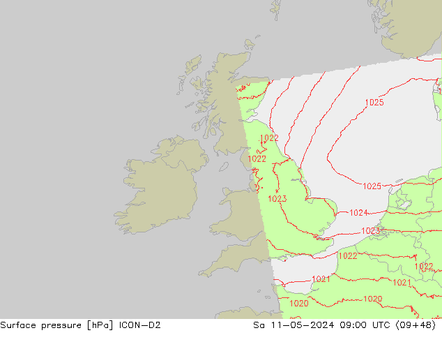 Pressione al suolo ICON-D2 sab 11.05.2024 09 UTC