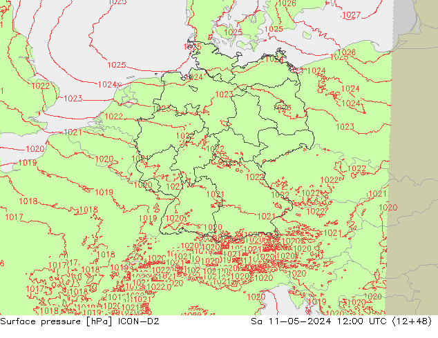 Atmosférický tlak ICON-D2 So 11.05.2024 12 UTC