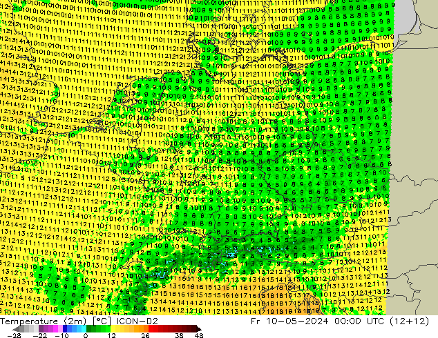 température (2m) ICON-D2 ven 10.05.2024 00 UTC