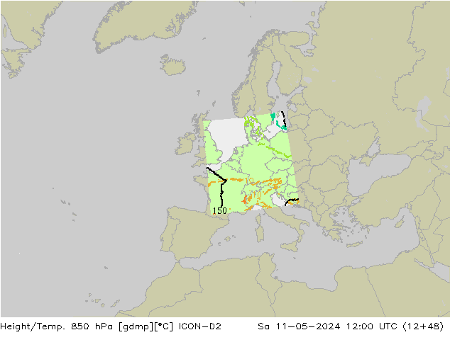 Height/Temp. 850 hPa ICON-D2 Sa 11.05.2024 12 UTC