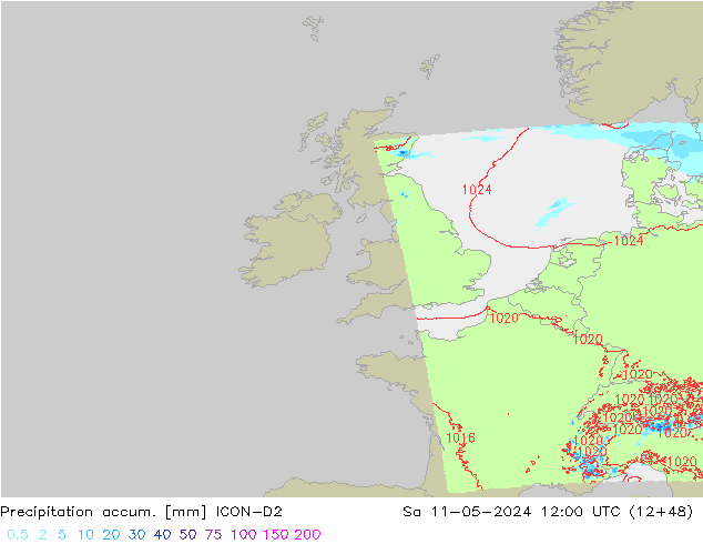Precipitación acum. ICON-D2 sáb 11.05.2024 12 UTC