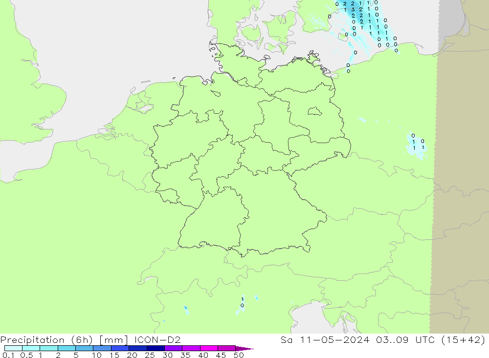 Precipitation (6h) ICON-D2 Sa 11.05.2024 09 UTC