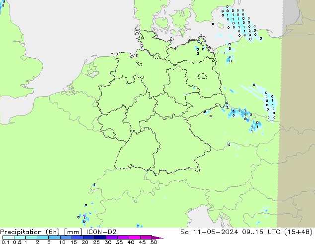 Precipitazione (6h) ICON-D2 sab 11.05.2024 15 UTC