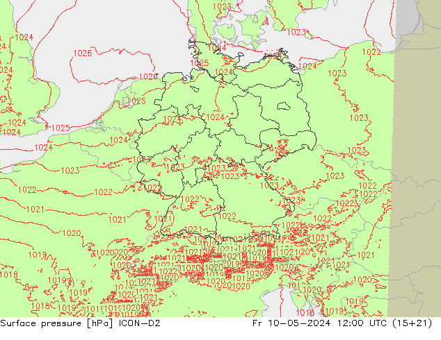 Atmosférický tlak ICON-D2 Pá 10.05.2024 12 UTC