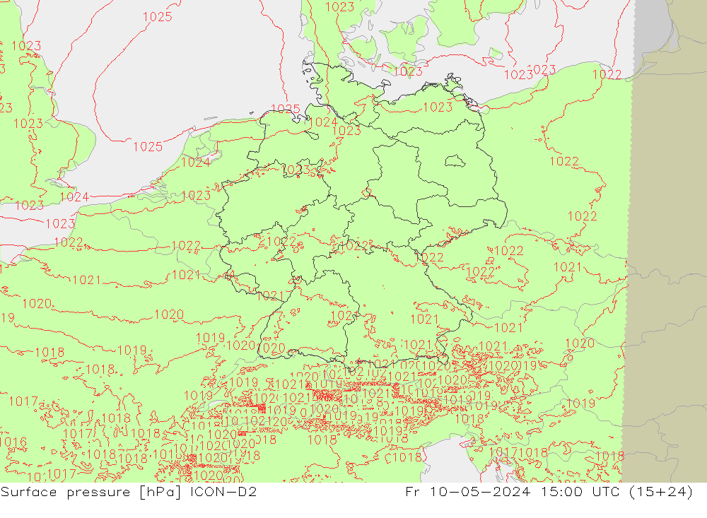 Surface pressure ICON-D2 Fr 10.05.2024 15 UTC