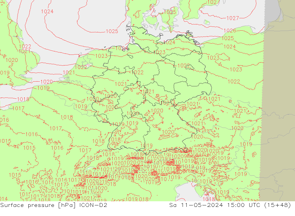 Surface pressure ICON-D2 Sa 11.05.2024 15 UTC