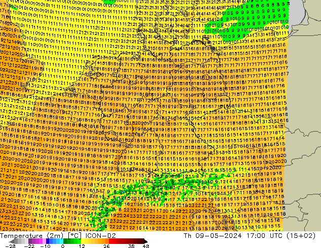 température (2m) ICON-D2 jeu 09.05.2024 17 UTC