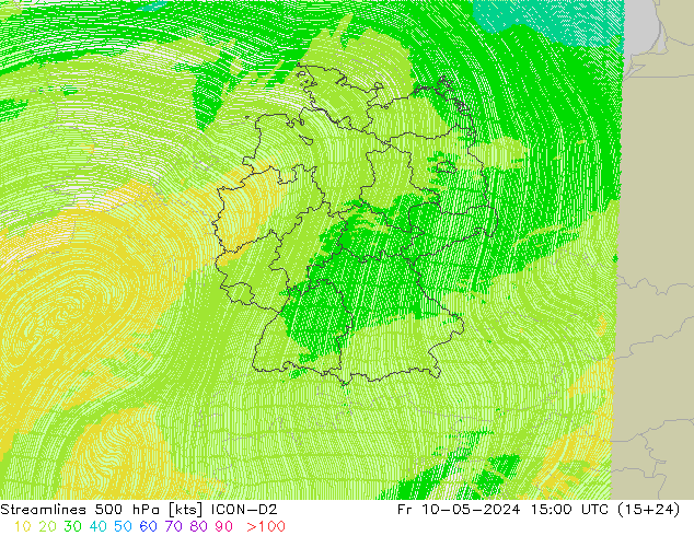 Stromlinien 500 hPa ICON-D2 Fr 10.05.2024 15 UTC