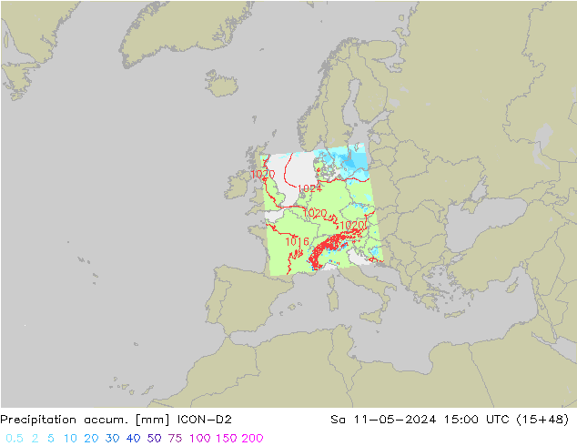 Nied. akkumuliert ICON-D2 Sa 11.05.2024 15 UTC