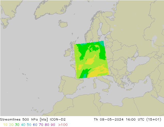 风 500 hPa ICON-D2 星期四 09.05.2024 16 UTC