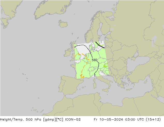 Height/Temp. 500 hPa ICON-D2 星期五 10.05.2024 03 UTC