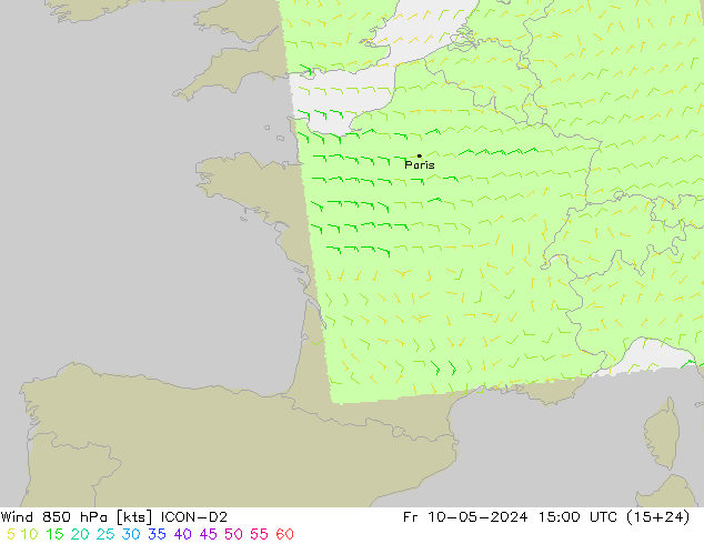 Wind 850 hPa ICON-D2 Fr 10.05.2024 15 UTC