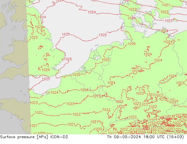 地面气压 ICON-D2 星期四 09.05.2024 18 UTC