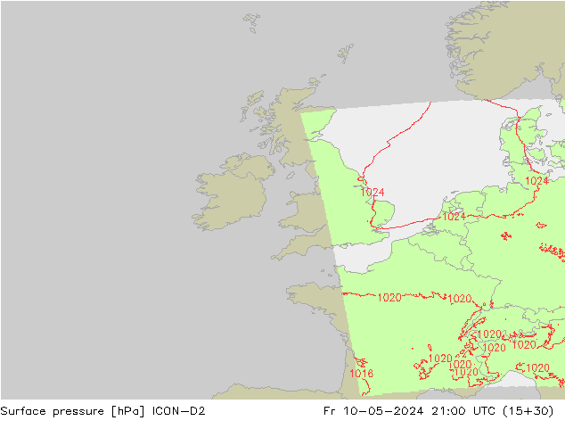 Atmosférický tlak ICON-D2 Pá 10.05.2024 21 UTC