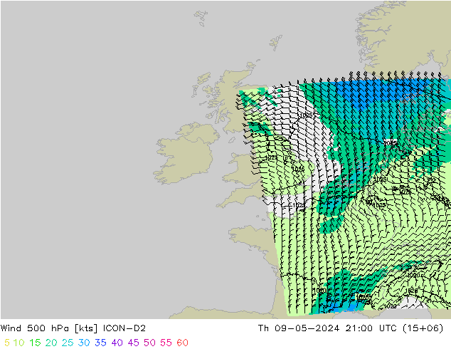 Wind 500 hPa ICON-D2 do 09.05.2024 21 UTC