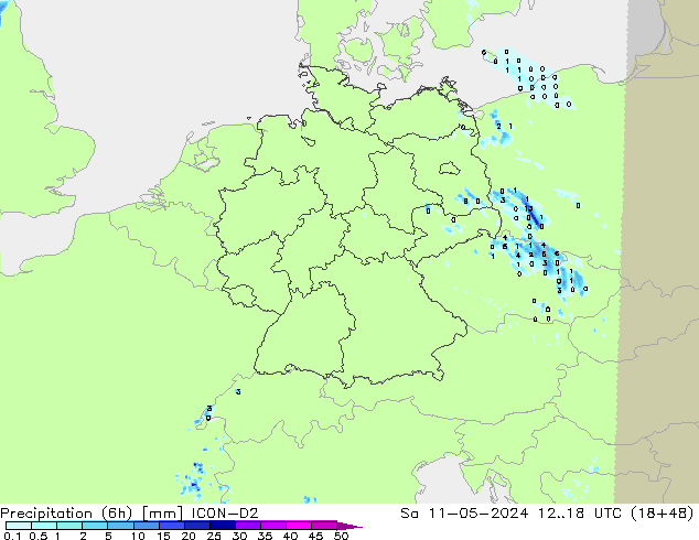 Precipitation (6h) ICON-D2 Sa 11.05.2024 18 UTC