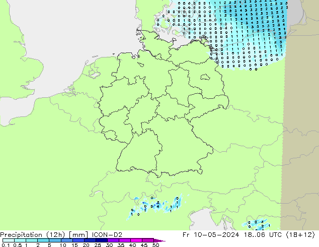 Precipitation (12h) ICON-D2 Fr 10.05.2024 06 UTC