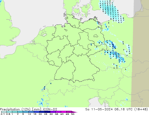 Precipitazione (12h) ICON-D2 sab 11.05.2024 18 UTC