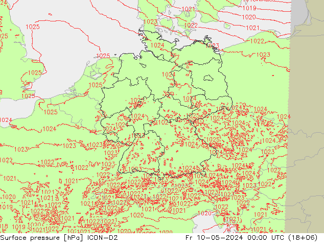 地面气压 ICON-D2 星期五 10.05.2024 00 UTC