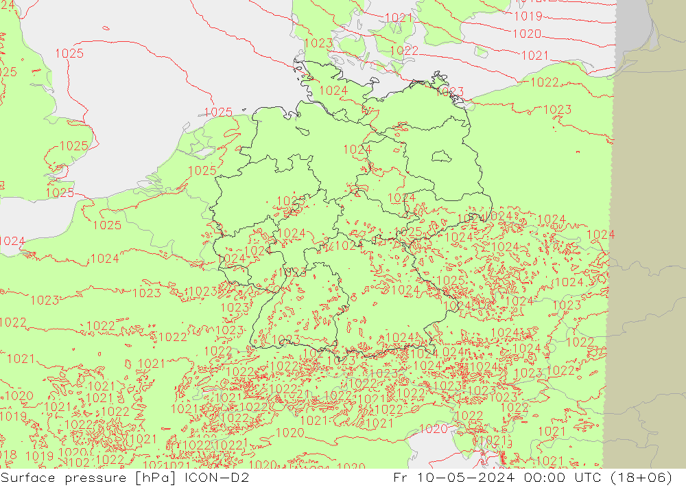 Bodendruck ICON-D2 Fr 10.05.2024 00 UTC