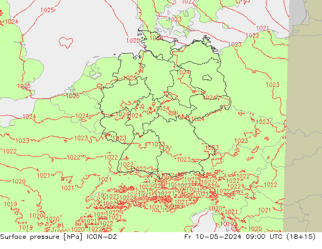 Atmosférický tlak ICON-D2 Pá 10.05.2024 09 UTC