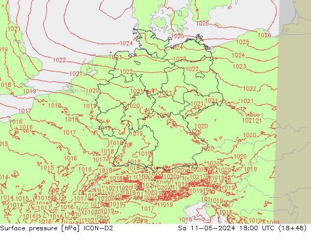 Atmosférický tlak ICON-D2 So 11.05.2024 18 UTC