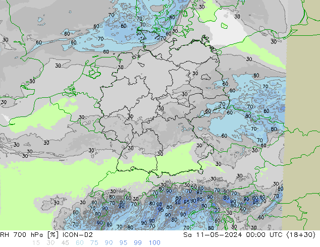 Humidité rel. 700 hPa ICON-D2 sam 11.05.2024 00 UTC
