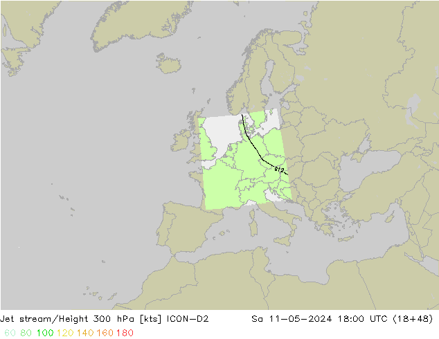 Jet stream ICON-D2 Sáb 11.05.2024 18 UTC