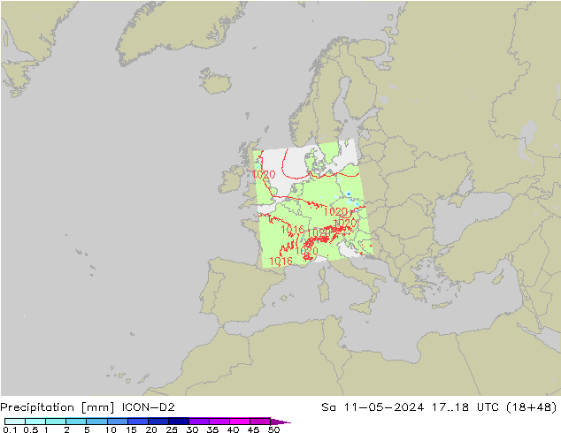 Precipitación ICON-D2 sáb 11.05.2024 18 UTC